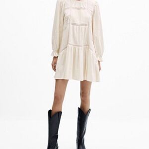Mango Cream Long Sleeve Dress